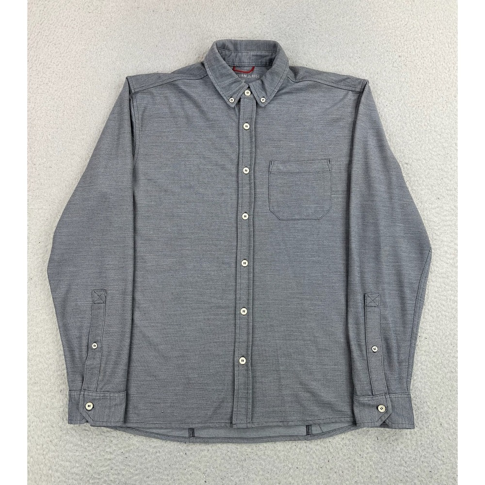 Western Rise Shirt Mens Medium Gray Knit Long Sleeve Button Up Casual Travel